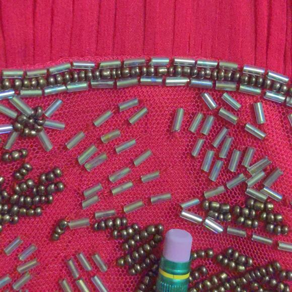 Aidan Mattox Womens Swing Dress Red Lined Maxi Off Shoulder Sleeveless Beads 6 - Picture 12 of 16